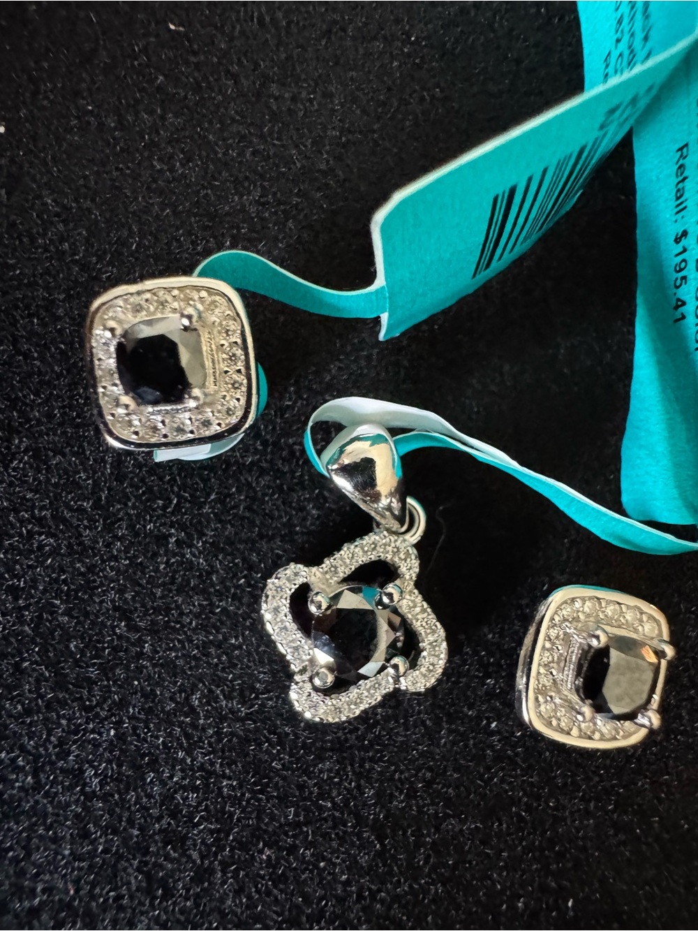 Black Moissanite pendant and earrings set in 925 sterling silver